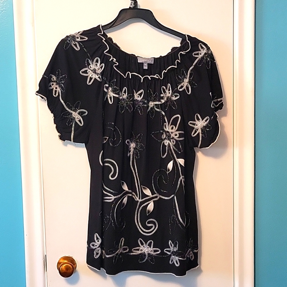 Pretty black embroidered peasant top